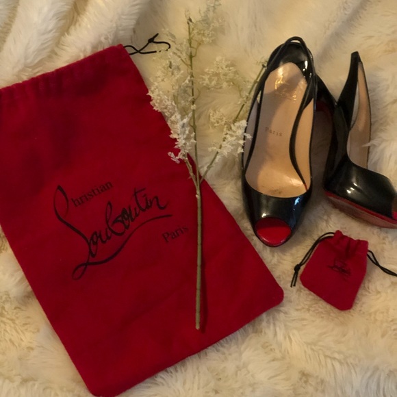 Christian Louboutin Shoes - Christian Louboutin Black Leather Peep Slingback